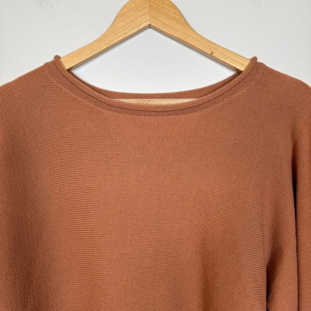 By Together Womens M Rust Brown Cropped Sweater Balloon Sleeve Cotton Knit Boho
